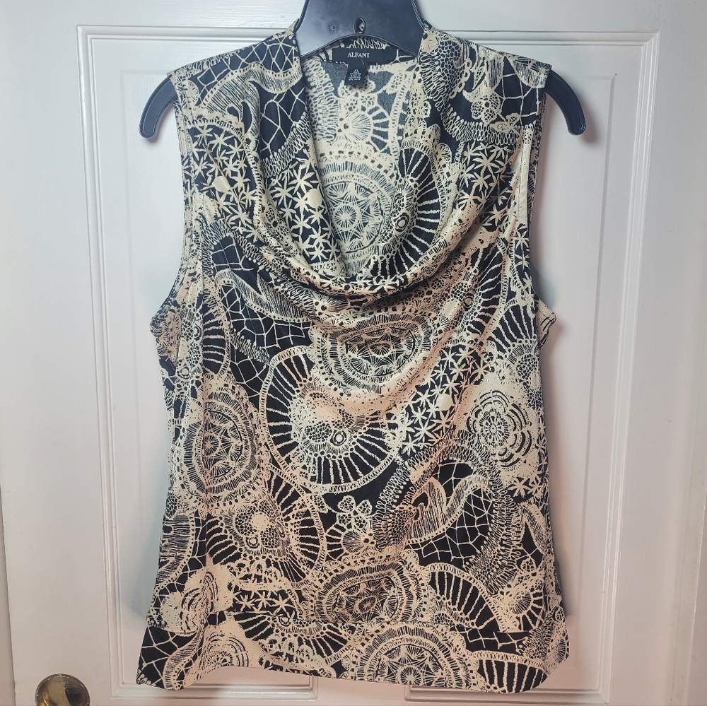 Alfani Black and Cream Cowl Neck Women's Blouse XL